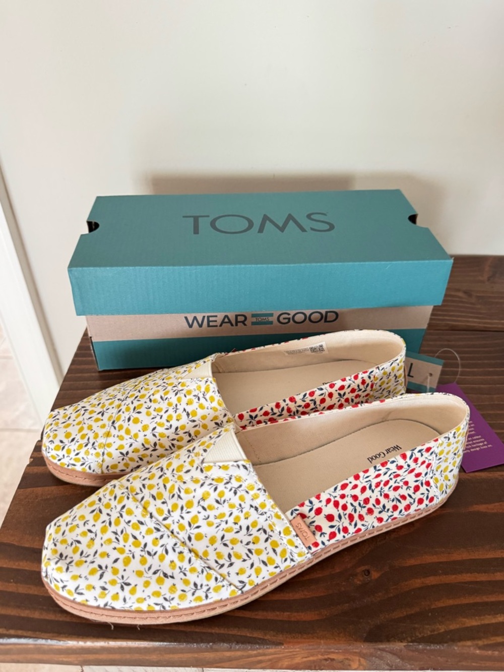 NWT- TOMS Alpargata Leather Wrap Yellow Multi Liberty Print